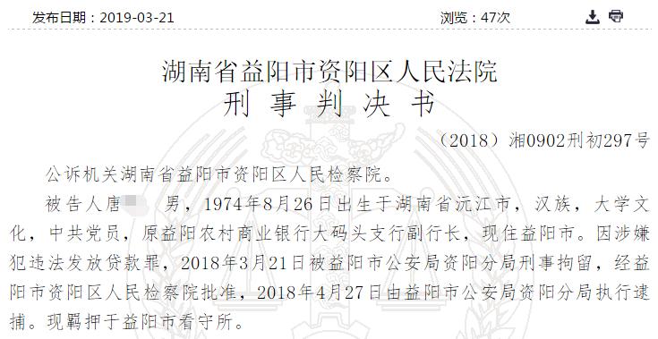 原益阳农商银行大码头支行副行长违法发放贷款获刑